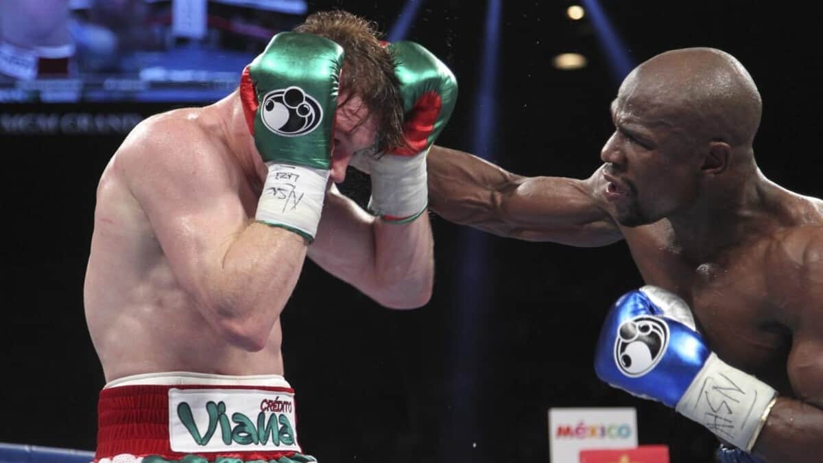 Floyd Mayweather punches Canelo